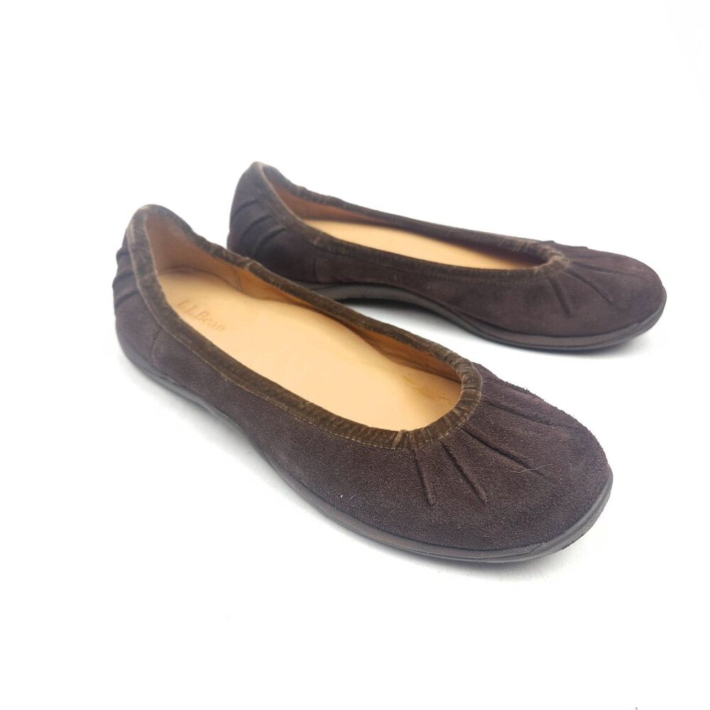 L.L.Bean Ballet Flats Size 7 M Brown Suede Leather Womens Shoes